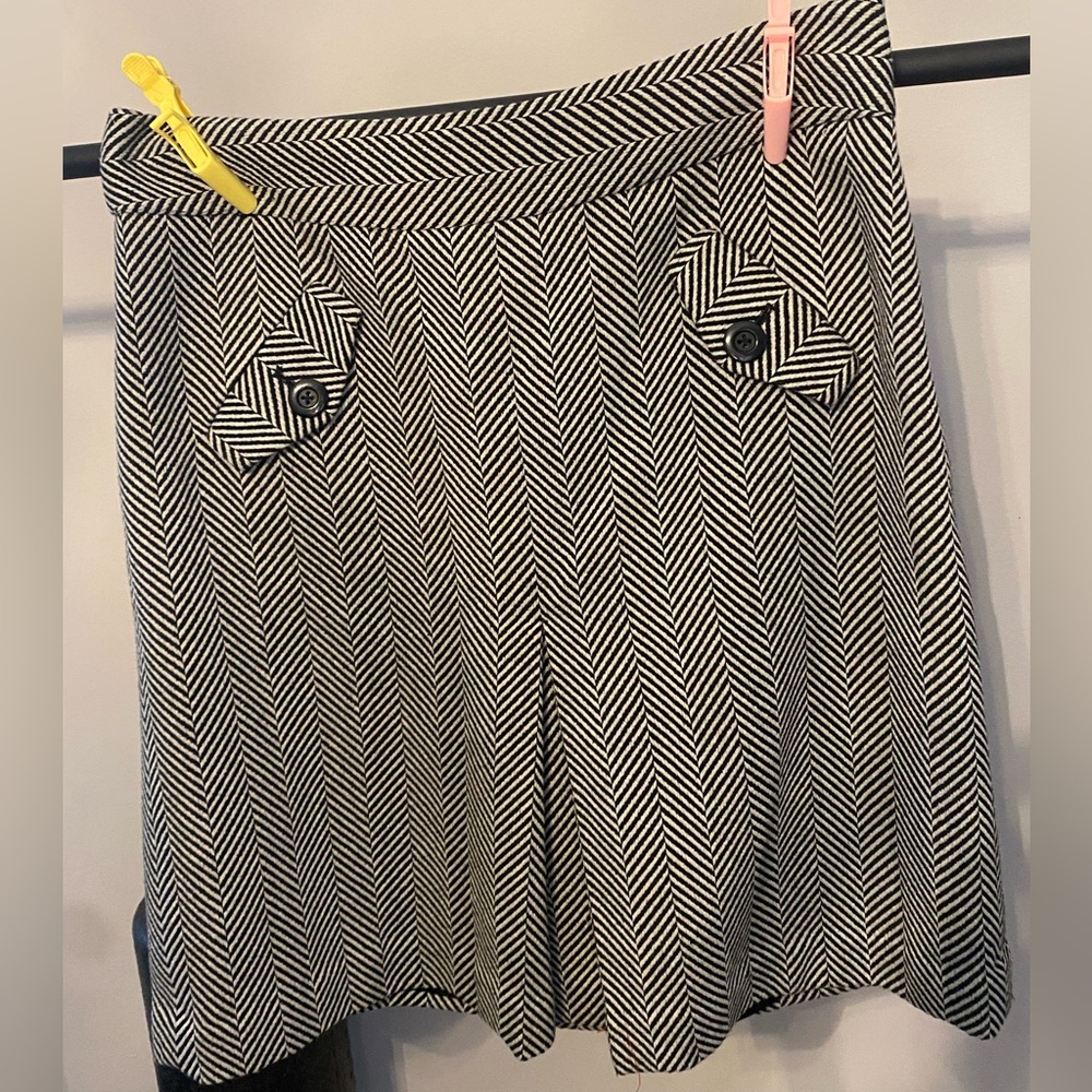 Black and white lined pleated skirt